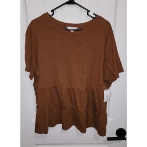 Womens peplum top camel brown XXL 20 NEW NWT boho time and tru